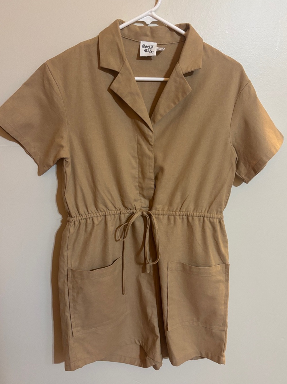 Princess Polly Tan Short Sleeve Drawstring Romper Jumpsuit